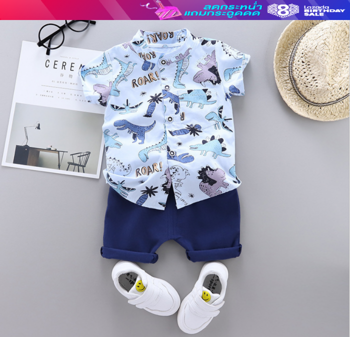 （ซื้อเสื้อผ้าและแจกของเล่น）ชุดฤดูร้อนสำหรับเด็กรุ่นใหม่ 2020 ชุดเด็กแขนสั้นใหม่ชุดเสื้อกางเกงขาสั้นแบบสบายๆ