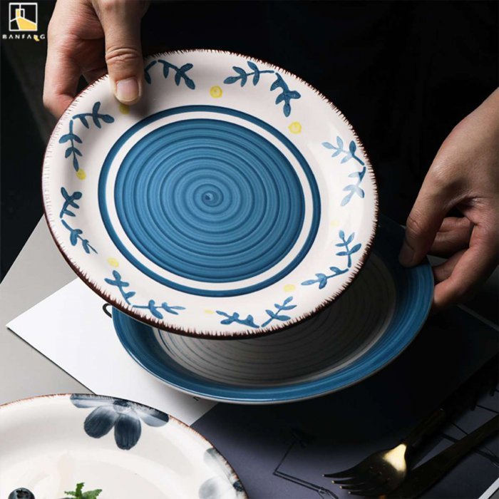 BANFANG จานเซรามิก พิมพ์ลายวินเทจ ดีไซน์เรียบหรู สำหรับใช้ในครัวเรือน