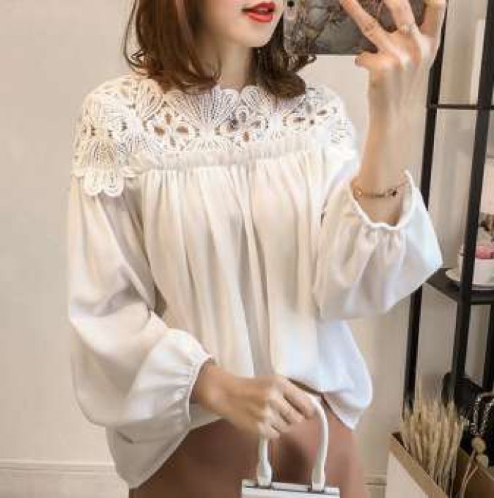 เสื้อแฟชั่น เสื้อลูกไม้เปิดไหล่ เสื้อใส่ทำงาน