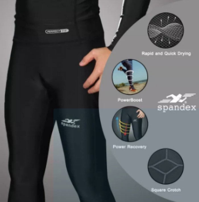 Spandex NS002HF กางเกงรัดกล้ามเนื้อขาสี่ส่วนเป้าสี่เหลี่ยม สีดำ/ตะเข็บดำ