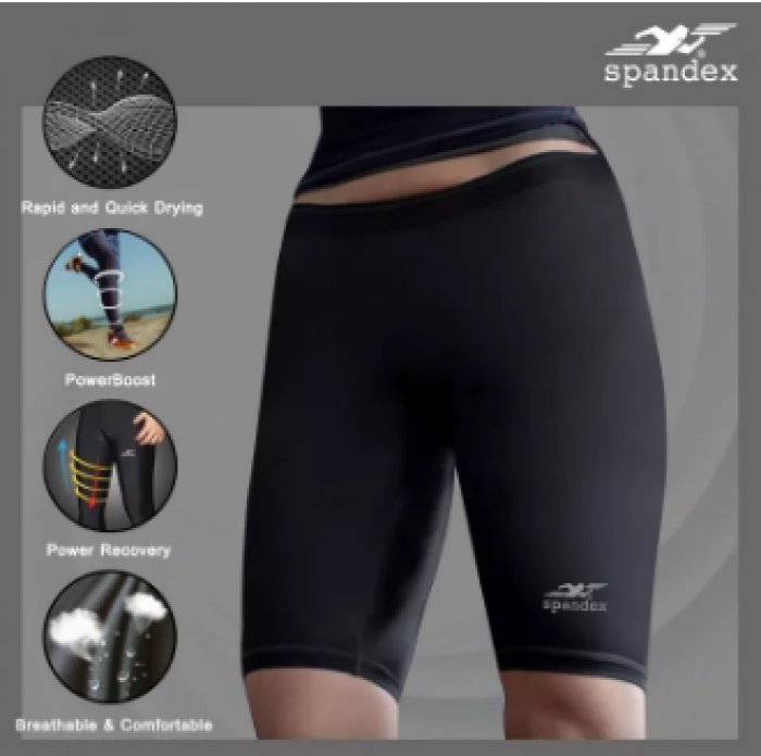 Spandex S001SF กางเกงรัดกล้ามเนื้อขาสั้น สีดำ