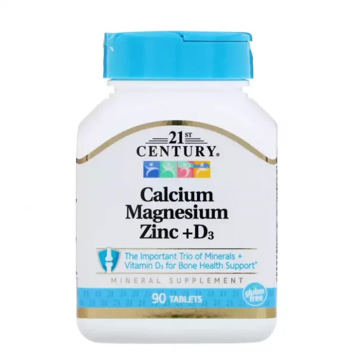 21st Century แคลเซียม แมกนีเซียม ซิงค์ และวิตามิน D3 กระปุก 90 เม็ด (Calcium Magnesium Zinc + D3 90 Tablets