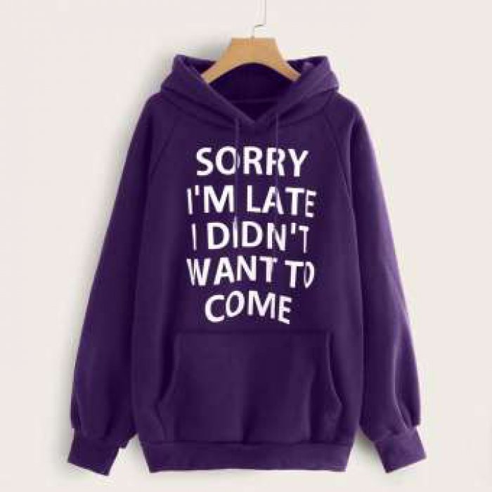 BELOVING ผู้หญิง Hoodie JUMPER เสื้อแขนยาวพิมพ์พ็อกเก็ตเสื้อกันหนาว Tops