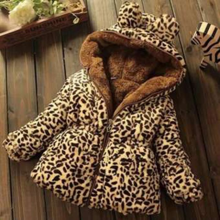เด็กผู้หญิงเสื้อโค้ท Hooded ขนแกะเสือดาวอบอุ่นฤดูหนาวหนา Outwear Adele