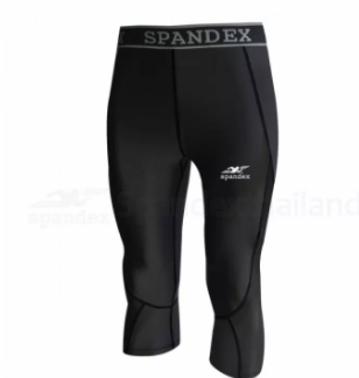 Spandex HP002 กางเกงรัดกล้ามเนื้อขาสี่ส่วนตัดต่อ สีดำ/ตะเข็บดำ M