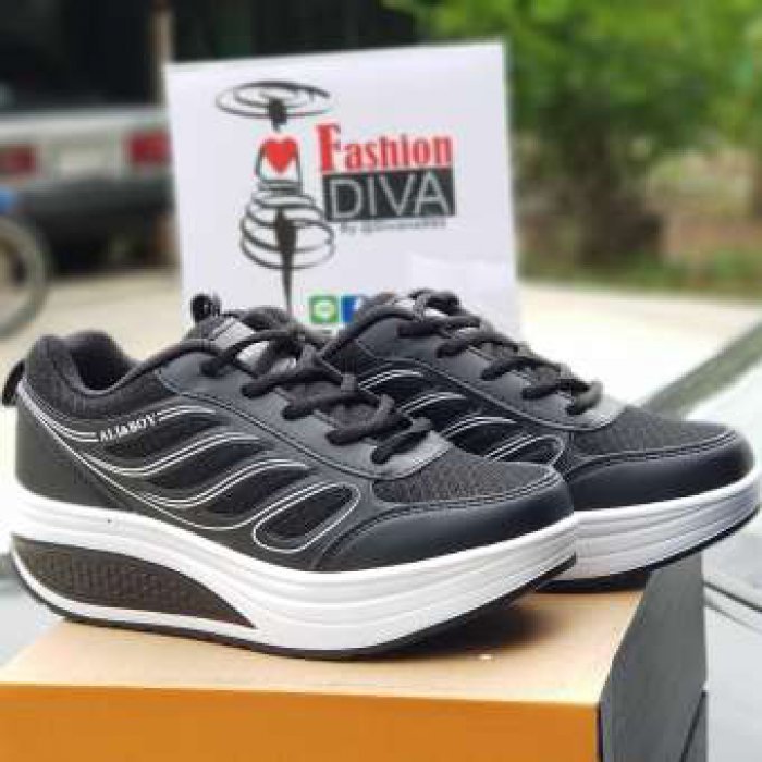 ALI&BOY รองเท้าผ้าใบเพื่อสุขภาพ รองเท้าออกกำลังกาย รองเท้าวิ่ง รองเท้าแฟชั่น Fashion & Running Sport Shoes ดีไซส์สวยงาม พื้นสูง 5ซม. สไตล์เกาหลี(ปีกนางฟ้า)