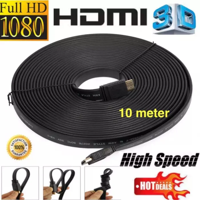 HDMI High Speed 10M 1080p 3D VER 1.4 สายแบบอ่อนแบนยาว 10เมตร (Black)