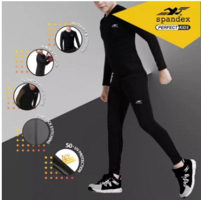 Spandex YS001 เสื้อรัดกล้ามเนื้อแขนยาวเด็ก สีดำ