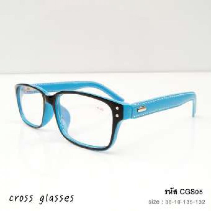 แว่นสายตาสั้น-0.50ถึง-4.00 ทรงเหลี่ยม ขาหนังยีนส์ รหัส CGS05 สีฟ้า