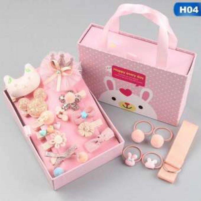 18 ชิ้นเด็กการ์ตูนกิ๊บสาวของขวัญ H eadwear ชนิดบรรจุกล่องกิ๊บอุปกรณ์ผมเชือกผมแหวนวงกลมเด็กน่ารักยางรัด