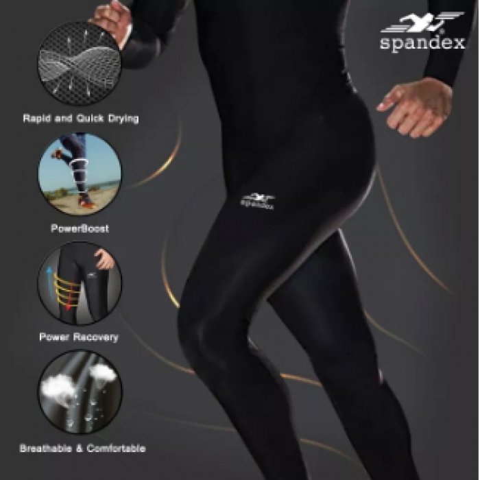Spandex S001LF กางเกงรัดกล้ามเนื้อขายาวธรรมดา สีดำ