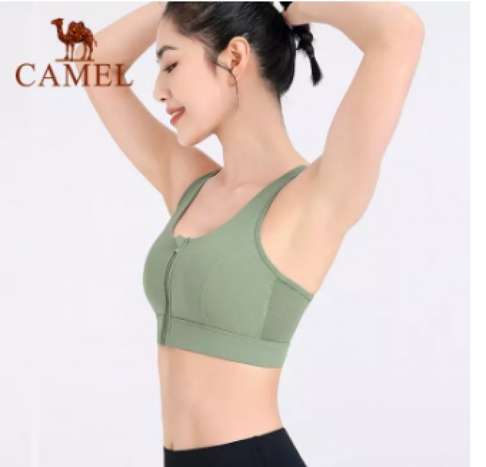 Camel ด้านหน้า Zipper ความเข้มสูงกีฬาวิ่งโยคะ Bra กันกระแทกรวบรวมสำหรับสตรี