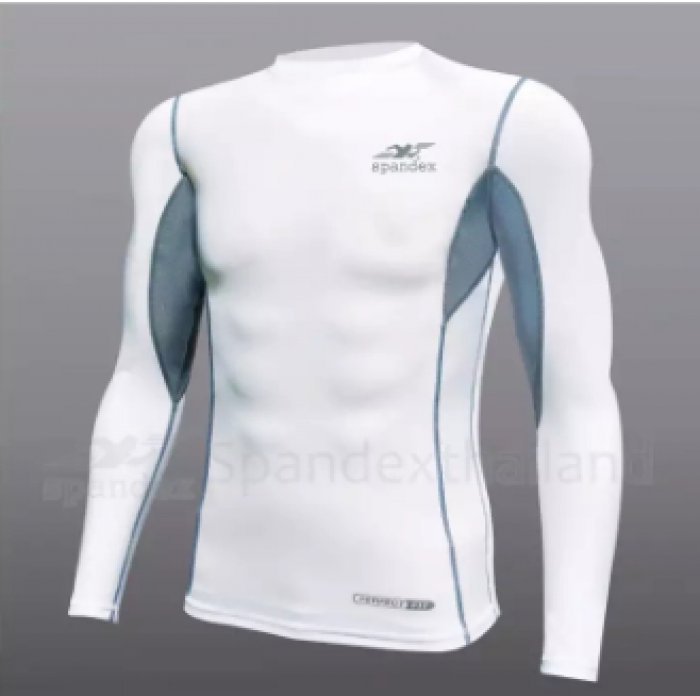 Spandex NS001 เสื้อรัดกล้ามเนื้อแขนยาว สีขาว/ตะเข็บเทา M