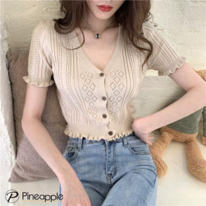 เสื้อไหมพรมแขนสั้น ผ้านิ่มๆๆๆ Cutout T-shirt 3301