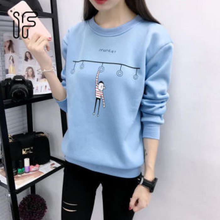 LZD1286 ใหม่ สไตล์เกาหลี พิมพ์ลายการ์ตูนลิง ทรงหลวม เพิ่มไหมเพิ่มหนา เสื้อแขนยาว เสื้อหนาว เสื้อผู้หญิง เสื้อสตรี