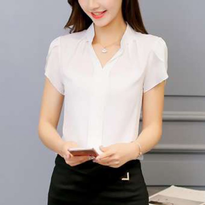 Cai Dai Fei เสื้อแขนสั้น ผ้าชีฟอง ไซส์ใหญ่ ผู้หญิง สไตล์เกาหลี