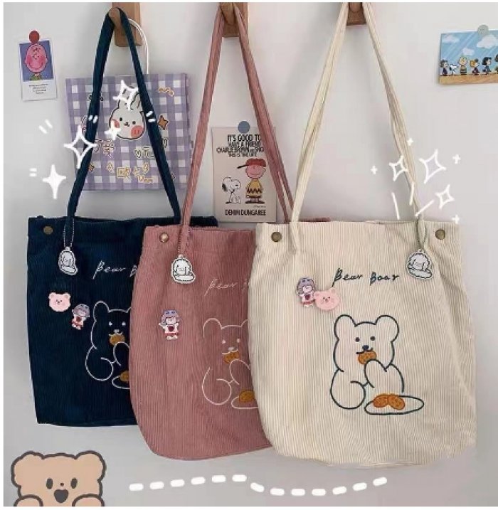 ????กระเป๋าสะพายหมีน่ารัก,กระเป๋าสะพายสไตล์ INS,เวอร์ชั่นเกาหลี,ความจุสูง,เรียบง่าย,กระเป๋าสะพายข้างผู้หญิง,กระเป๋าโท้ท Co