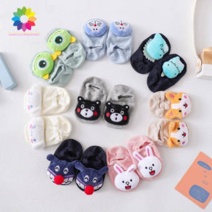 SunflowerBaby เสื้อผ้าเด็กอ่อน ถุงเท้าเด็ก กันการลื่น ลายการ์ตูนน่ารัก ใส่สบาย 0-18m