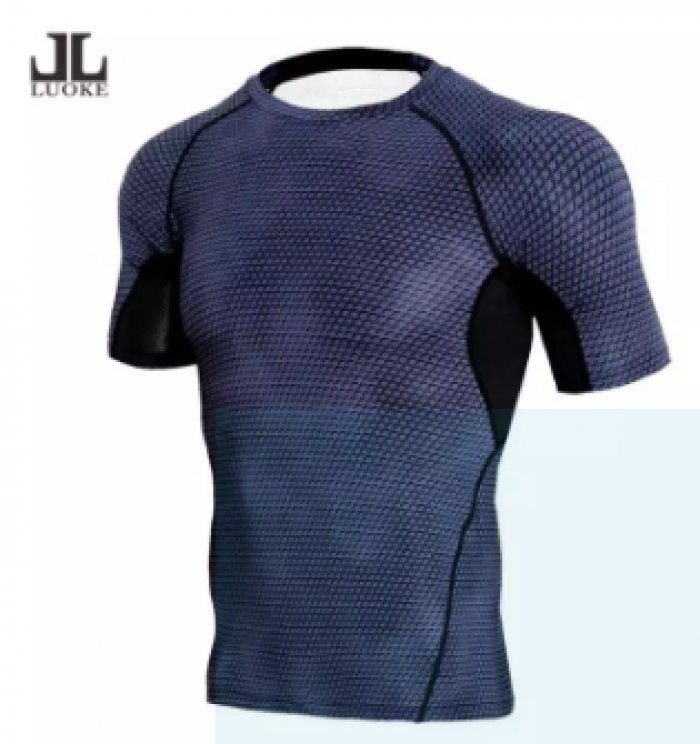 Luokeชุดกีฬาผู้ชายเสื้อแขนสั้นออกกำลังกายPROแห้งเร็วTights GymเพาะกายSnakeskin Streakเสื้ออาชีพ