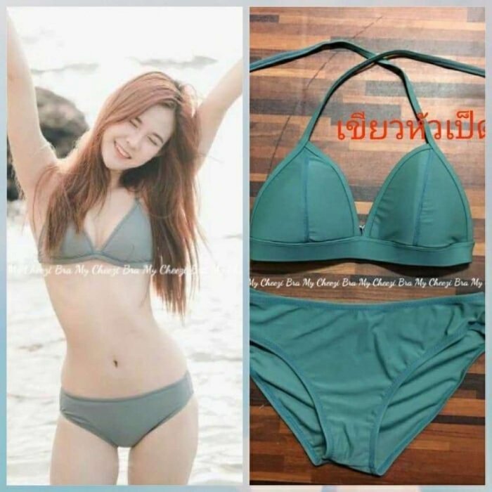 บิกินี่ บราผูกคอ ตะขอหลัง +กกน เข้าชุด(สอบถามสีพร้อมส่งเพิ่มเติมทักแชทเลยค่ะ)