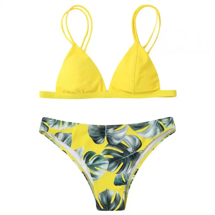 Bikini บิกินนี่ ชุดว่ายน้ำ sexy ฟรีผู้หญิงชุดว่ายน้ำชุดบิกินี่พิมพ์ใบ Push-UP เบาะชุดว่ายน้ำชุดว่ายน้ำ Beachwear