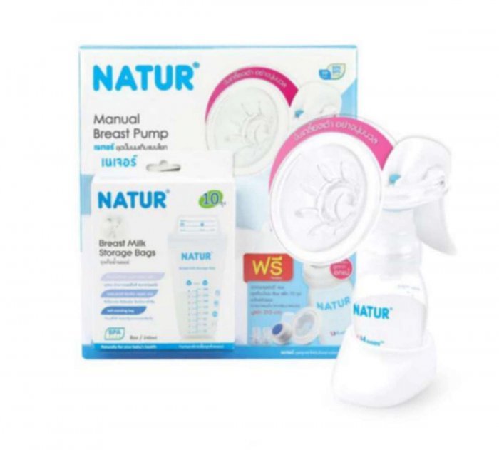 ชุดปั้มนมเก็บแบบโยก NATUR แถมถุงเก็บน้ำนม 10ถุง
