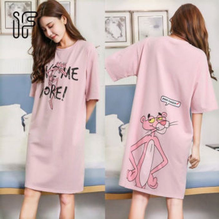 LZD056 ชุดนอนเดรสผู้หญิงแขนสั้นไซส์ใหญ่ใส่สไตล์หลวมๆแบบมาใหม่