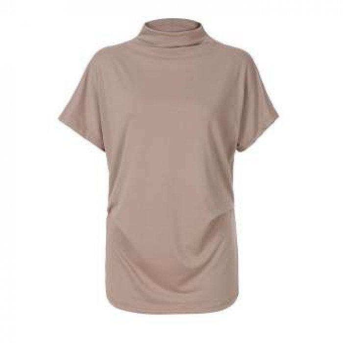 (Audestore)-เสื้อคอเต่าผู้หญิงเสื้อลำลองแขนสั้นผ้าฝ้ายสีพื้นเสื้อยืดด้านบนขนาดใหญ่