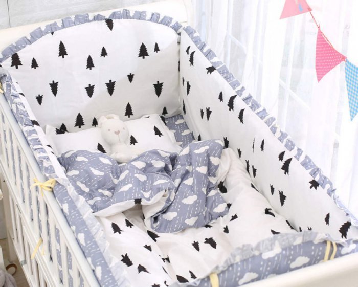 【 5 ชิ้น】 120X60 เซนติเมตรผ้าฝ้าย 100% เปลเด็กกันชนชุดเครื่องนอนเด็กเบาะเด็กเปลรถไฟเปลแผ่นเตียง
