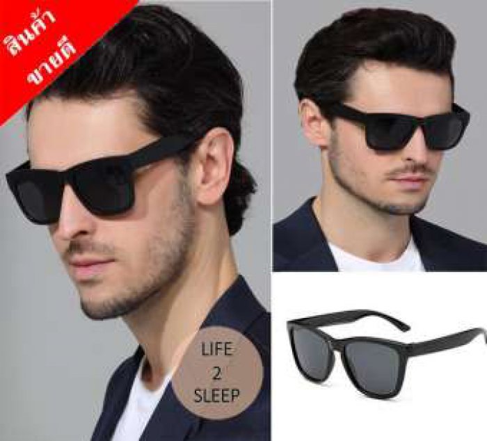 แว่นกันแดด SUNGLASSES แว่นตากันแดด วินเทจ Polarized UV400 สำหรับชายและหญิง (Premium Black Frame /Smoke Lens)