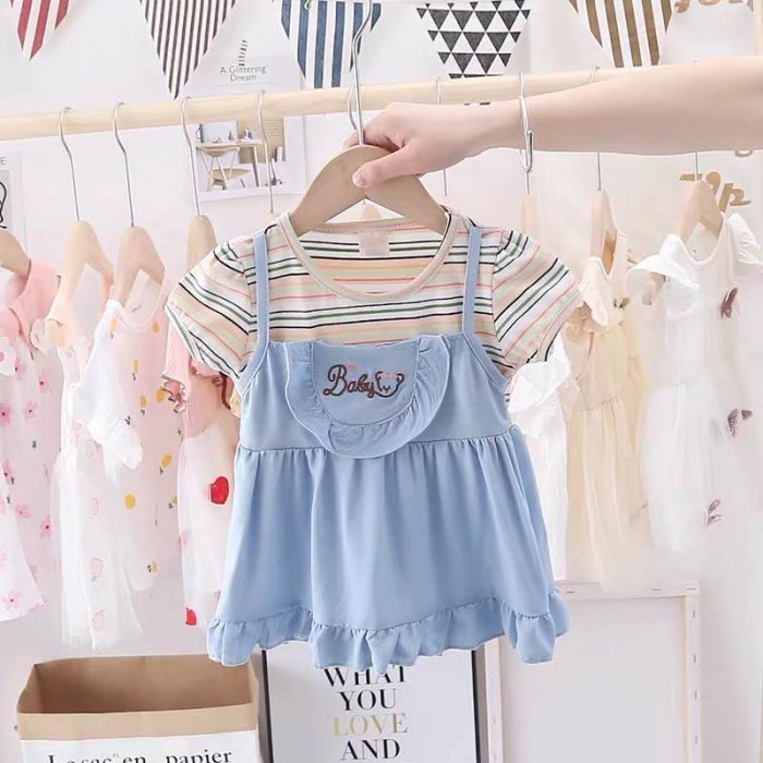 baby girls dressesเด็ก ผู้หญิง ชุด เจ้า หญิง น่า รัก แขนสั้น แต่งตัว สไตล์ ต่าง ประเทศ เป็น ที่ นิยม ผ้า ดี อายุ ฝ้าย 1-3 ปี