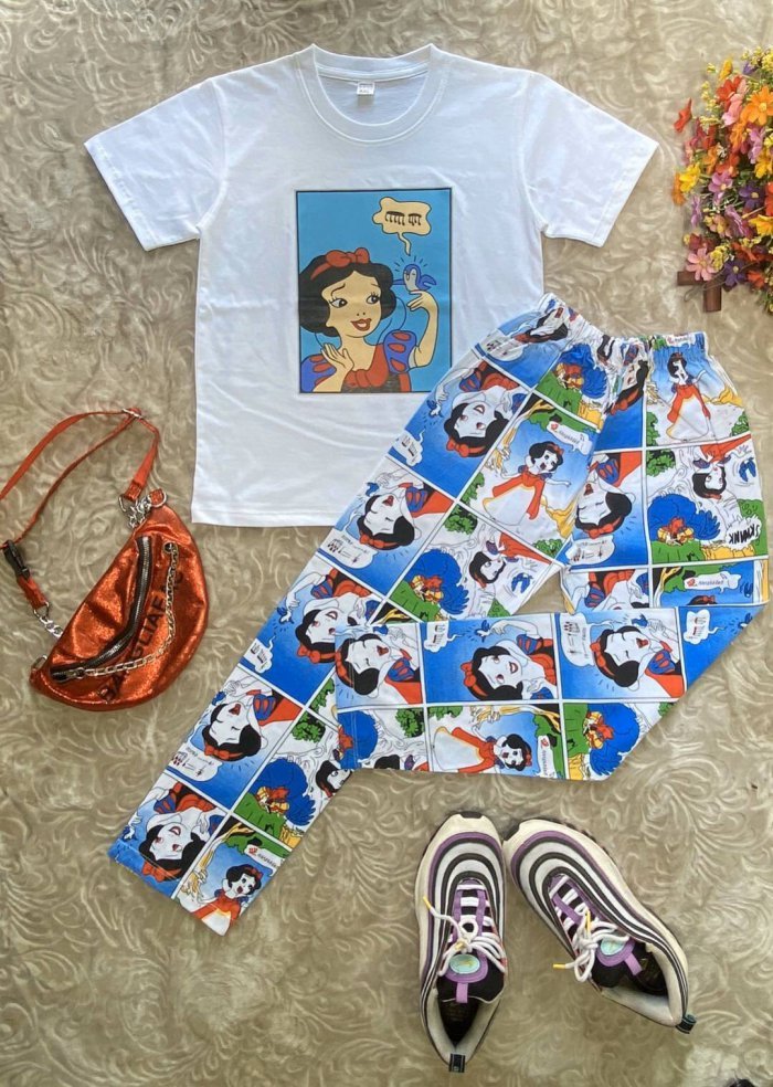 [Beautieitem] ชุดเซ็ตเด็ก ชุดนอนเด็ก สกรีนลาย สโนว์ไวท์ สีขาว (เสื้อยืดแขนสั้น + กางเกงขายาวผ้าพิมพ์ลาย) น่ารักมาก เท่ห์มาก เนื้อผ้าCotton100% ชุดเซ็ตเด็ก / ชุดกีฬาเด็ก / แฟชั่นชุดเด็ก (1 ชุด)