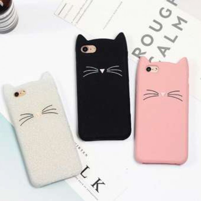สำหรับ iPhone 5 6 วินาที 7 8 x น่ารัก 3D การ์ตูนหูแมวเครานุ่มโทรศัพท์ครอบคลุมกรณี