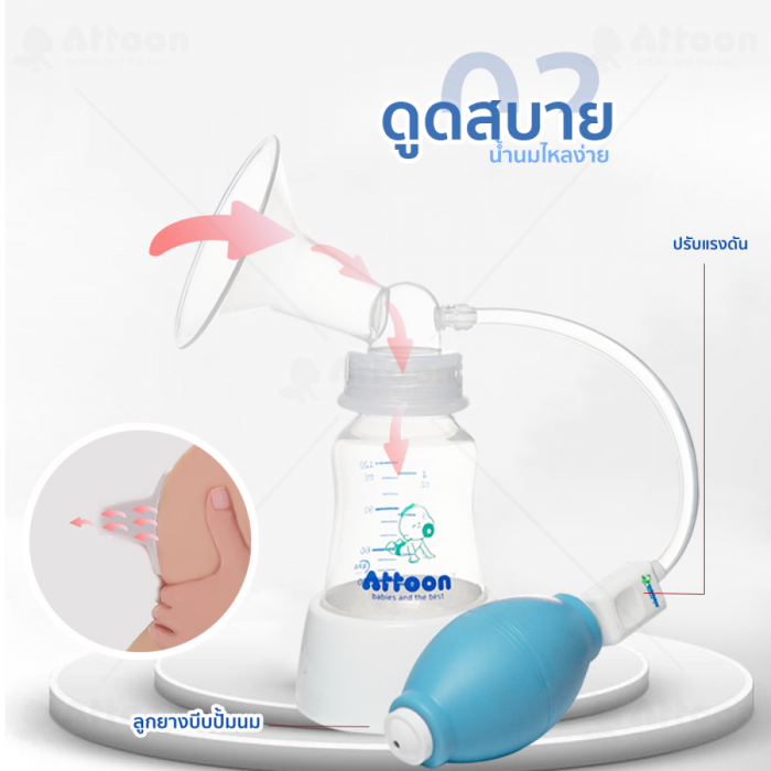 ATTOON เครื่องปั้มนม ที่ปั๊มนมแม่ (แอทตูน) ที่ปั้มหัวนม มี มอก. ปั้มนมแม่แบบบีบ ช่วยนวดเต้านม สะดวกต่อการพกพา แถมฝาปิด