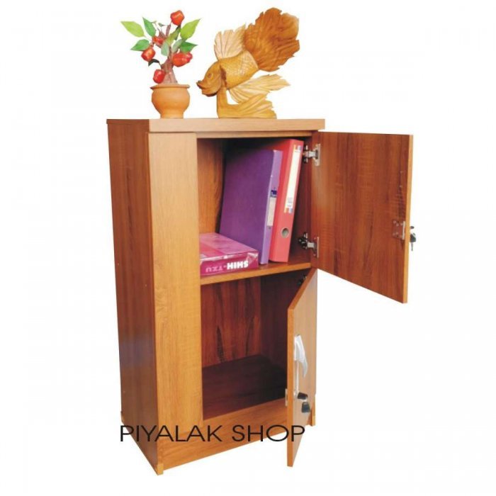 Piyalak Shop ตู้ล๊อกเกอร์ ตู้เก็บของ ชั้นไม้อเนกประสงค์ 1 ช่อง 2 ชั้นพร้อมบานมีกุญแจปิดเปิด รุ่น Box-02 (สีลายไม้สัก)