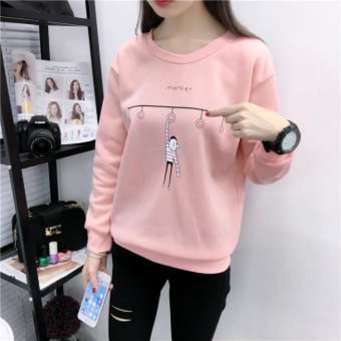 LZD1286 ใหม่ สไตล์เกาหลี พิมพ์ลายการ์ตูนลิง ทรงหลวม เพิ่มไหมเพิ่มหนา เสื้อแขนยาว เสื้อหนาว เสื้อผู้หญิง เสื้อสตรี