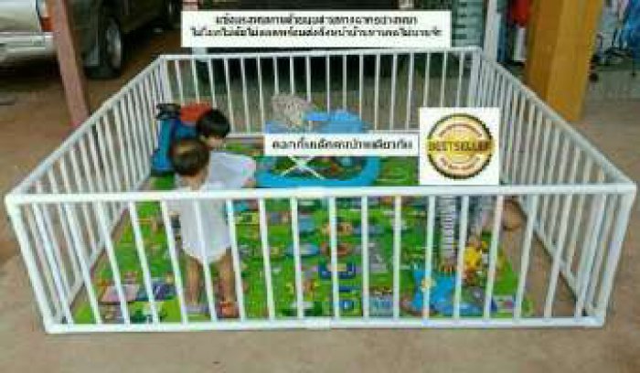!!ส่งฟรีเคอรี่ คอกกั้นเด็ก ขนาด 200x200cm.สูง60cm. มุมสามทางตั้งฉากขาว