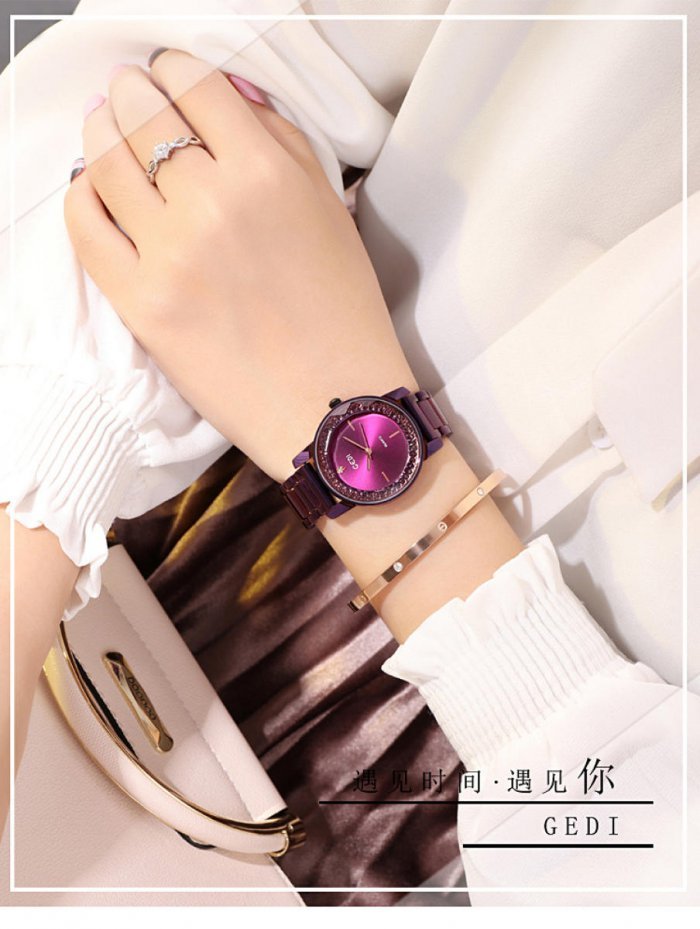 GEDI 81005 หรูหราคุ้มค่า ล้อมเพชร นาฬิกาลำลองผู้หญิง สายสแตนเลส กันน้ำ นาฬิกาควอตซ์ มีการรับประกัน แบรนด์หรูชั้นนำ นาฬิกาผู้หญิง
