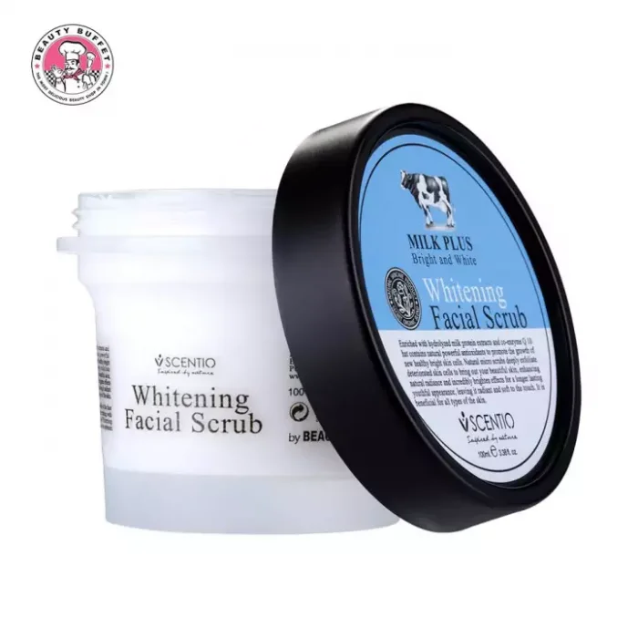 (EXP: 08/21) MILK PLUS WHITENING Q10 FACIAL SCRUB เซนทิโอ มิลค์พลัส ไบร์ แอนด์ ไวท์ เฟเชียล สครับ (100ml)