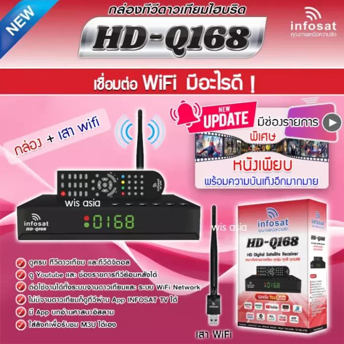 HD-Q168 WIFI Kit (มีช่อง M3U) 2 ระบบ อินเตอร์เน็ต จานเทียม
