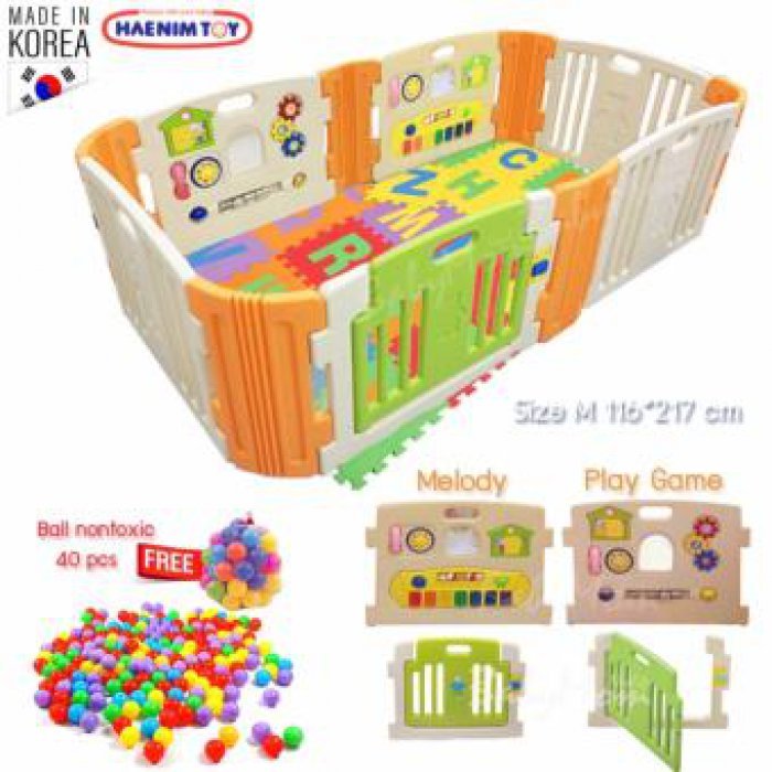 Haenim PlayGame + Melody size M คอกกั้นเด็ก แผ่นเกมส์ แผ่นเพลง พร้อมแสงไฟ เสียงดนตรี ขนาด 116*217*60 cm