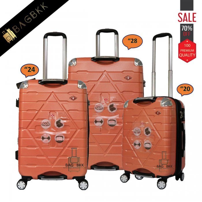 BAG BKK กระเป๋าเดินทางไฟเบอร์คุณภาพดี ขนาด20/24/28 นิ้ว 4 ล้อคู่ หมุนรอบ 360° ระบบล็อกมาตรฐานสากล TSA Lock ซิปกันขโมย Anti-Theft ( Orange ) [รุ่น KS845] (ยี่ห้อ Swiss 2009) Made in Thailand