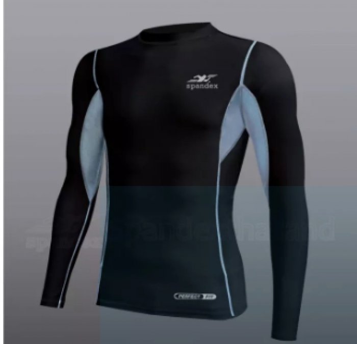 Spandex NS001 เสื้อรัดกล้ามเนื้อแขนยาว สีดำ/ตะเข็บเทา