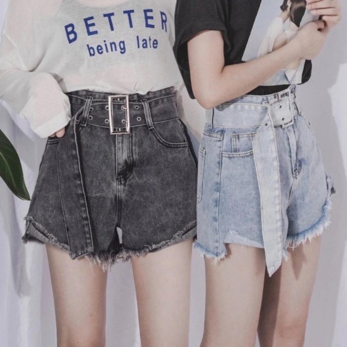 �กางเกงยีนส์ขาสั้น แต่งสายเข็มขัดหัวเหลี่ยม ปรับระดับได้????