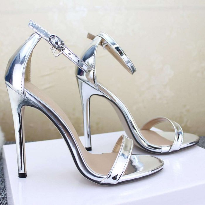 Qyshop ผู้หญิงสายรัดข้อเท้าสูงรองเท้าส้นสูงรองเท้าแตะเปิดปลายเท้าสูง Stiletto Heel Sandals【Reference CN ขนาด chart】