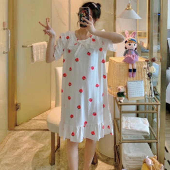 (SWEET DREAM ) (พร้อมส่ง) ชุดนอนกระโปรงคอบัว ชุดนอนน่ารักมากกก ชุดนอนสไตล์เกาหลี ชุดนอนน่ารัก ชุดกระโปรงลายหัวใจน่ารัก (LL14)