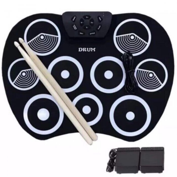 At First กลองไฟฟ้า รุ่น Drum Pad กลองชุด ขนาดใหญ่กระทัดมือ ฟังก์ชันและขนาดใหญ่กว่า กลองไฟฟ้าพกพา กลองซิลิโคน กลองไฟฟ้า กลองชุด 7 ชิ้น Electronic drum