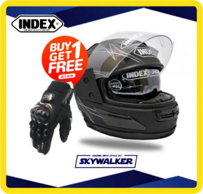 INDEX หมวกกันน็อคเต็มใบ INDEX 811 ISHIELD มีแว่นตา 2 ชั้น !!ฟรี!! ถุงมือเต็มนิ้ว PROBIKER สีดำ (ลิขสิทธิ์แท้) #โปรโมชั่น