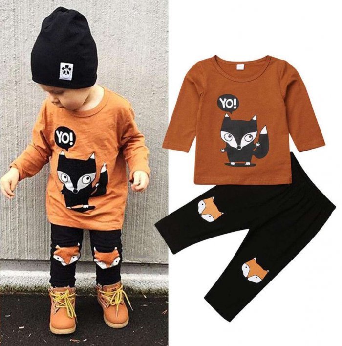 เด็กวัยหัดเดินเด็กเด็ก Yo Fox เสื้อแขนยาวเสื้อยืดกางเกงชุดชุดเสื้อผ้า