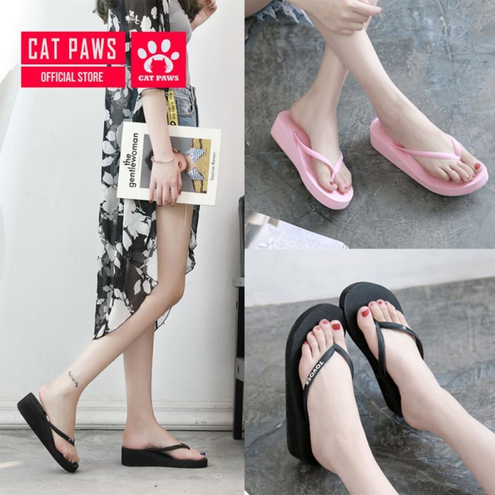 Cat Paws รองเท้าแตะ สไตล์เกาหลี รองเท้าเกาหลี รองเท้าแตะผู้หญิง รองเท้าแตะส้นสูง ใส่สบาย รองเท้าแตะส้นเตารีด ความสูง4.5 ซม.